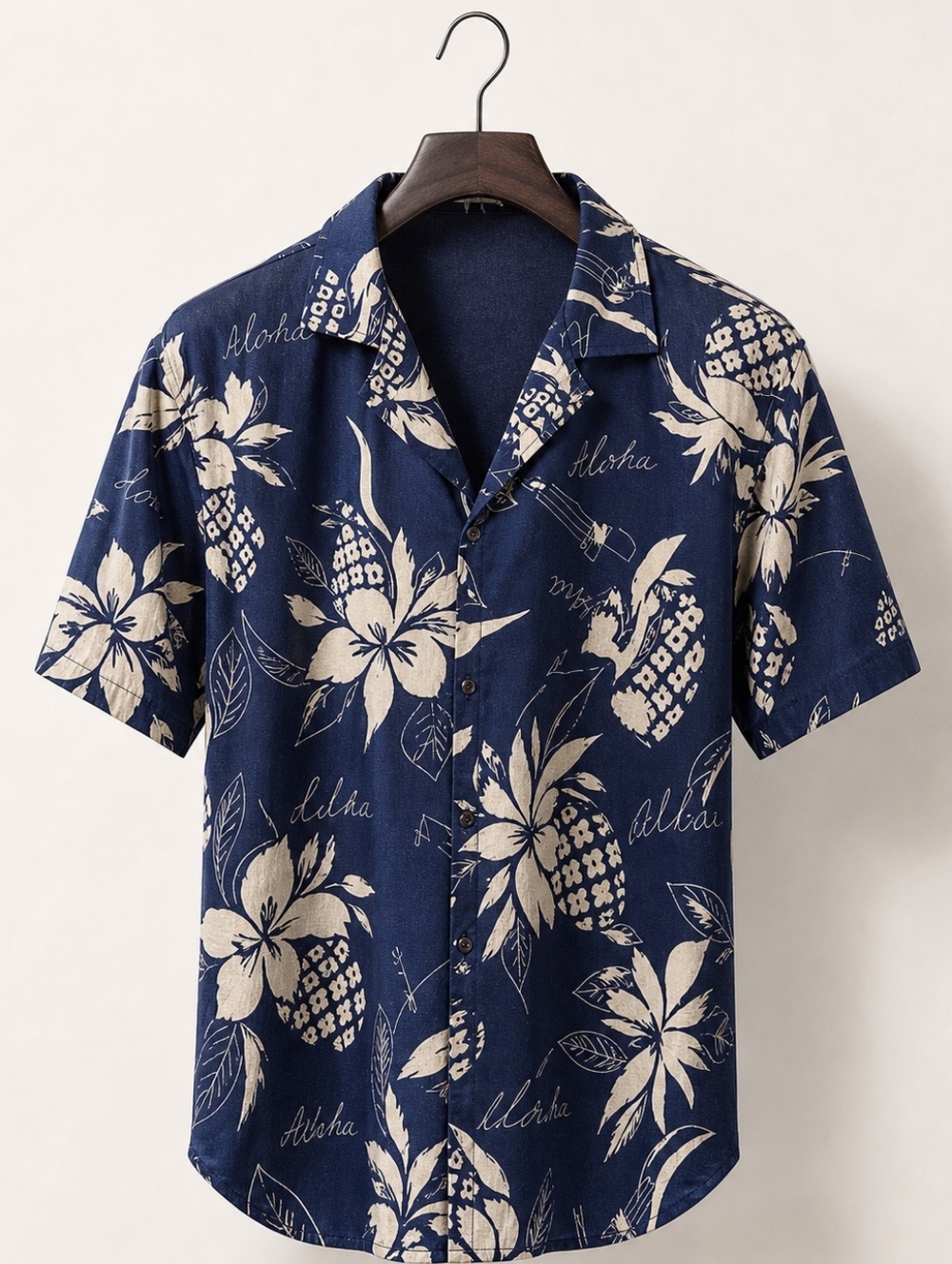 Vintage 70's Hilo Hattie Blue and White Floral Button-Up Shirt. XL